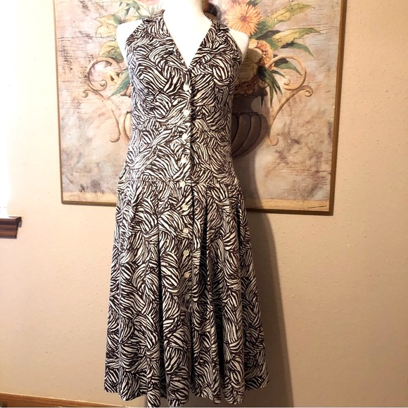 Sz 8P Madison Leigh “Ralph Lauren Look” Ivory & Brown Halter Dress - Picture 3 of 16